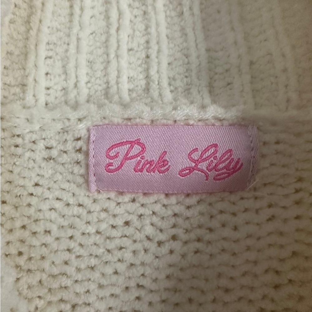 Pink Lily Play Your Part Mock Neck Chenille Sweater in Cream - Picture 5 of 5